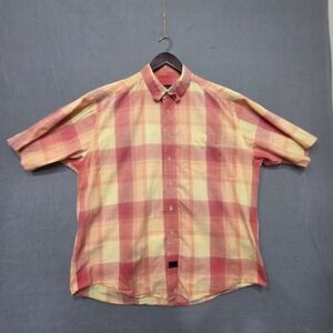 Cotten Reel Mens Short Sleeve Button‎ Up Red/Yellow Plaid Shirt Size XL